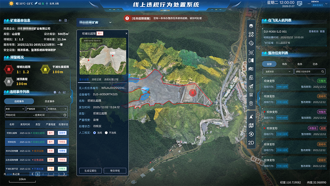 河北省某尾矿库违规行为处置系统